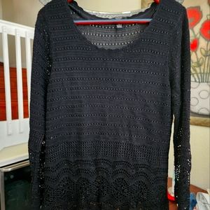 Alfani crocheted and beaded long sleeve lined pullover blouse.
